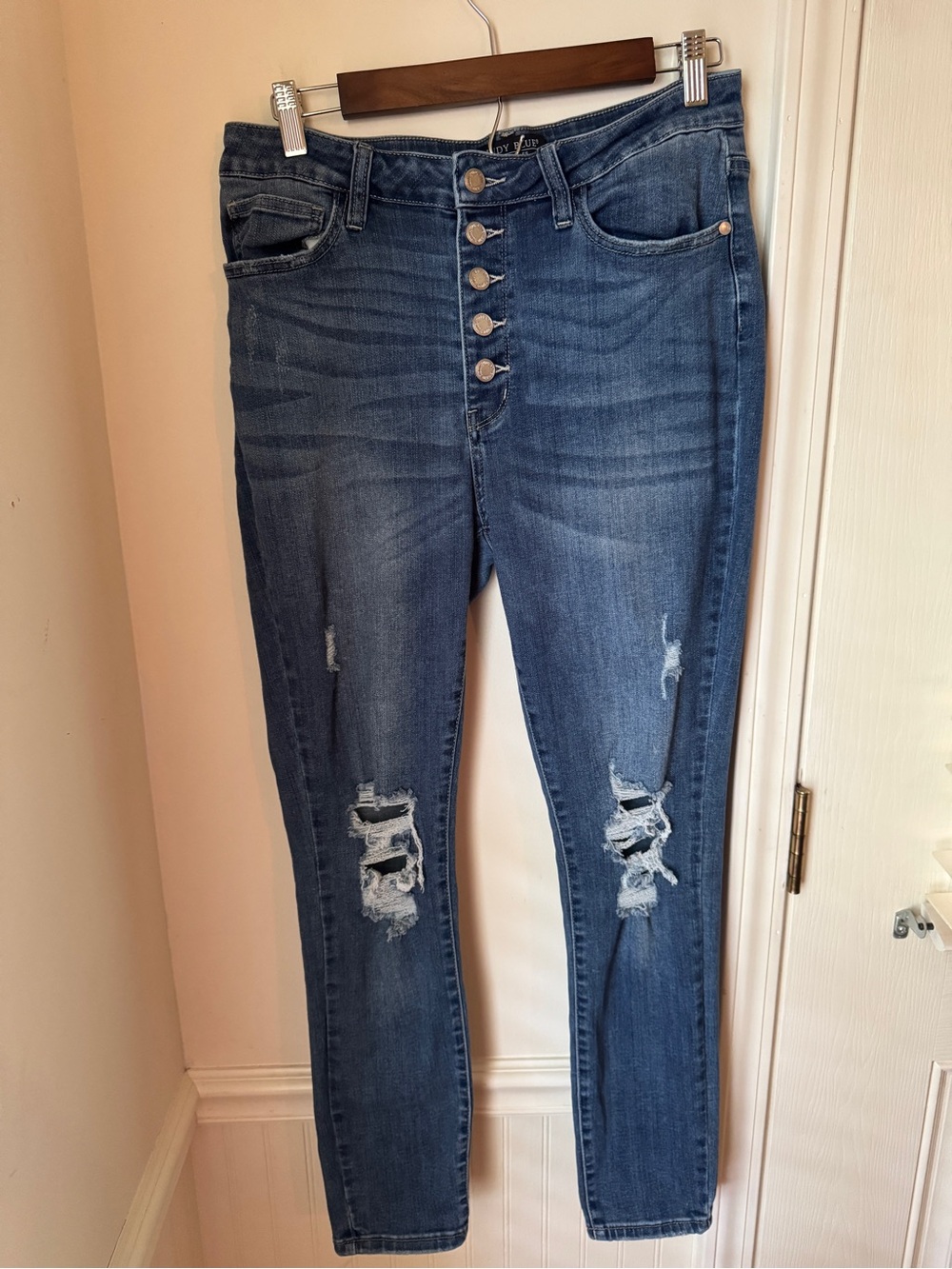 Judy Blue High Waist Distressed Skinny Jeans Button Fly Medium Wash 11/30‎